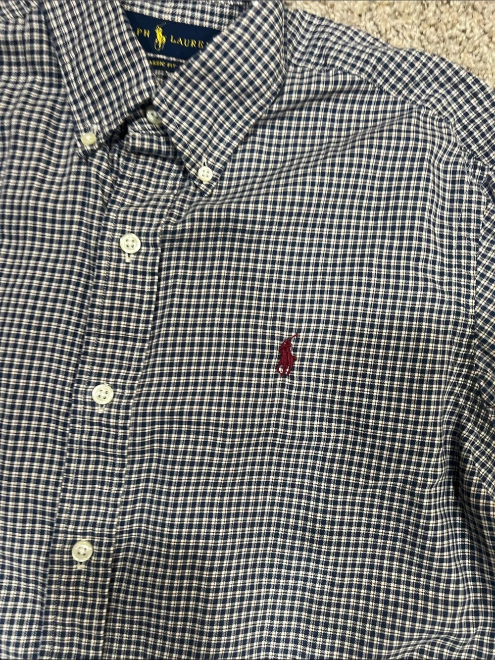 Ralph Lauren Navy and White Checked Button-Down Shirt - Picture 4 of 4